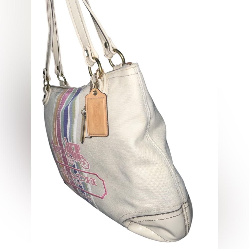 Coach Poppy 19615 Placed Legacy Stripe Tote! VINTAGE AND RARE🔥 canvas/leather - Picture 9 of 15